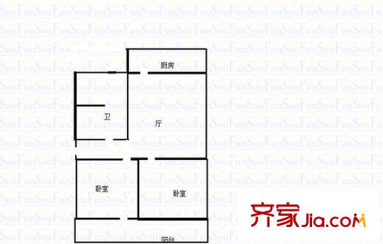 英雄山路南頭宿舍 2室 戶型圖