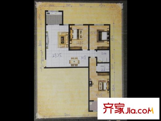 國泰鑫城戶型圖136.25平米戶型 3室2廳2衛(wèi)1廚