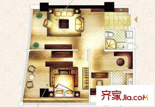 發(fā)祥1號公館戶型圖Ｄ戶型 1室2廳1衛(wèi)