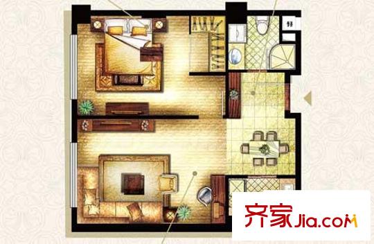 發(fā)祥1號公館戶型圖E戶型 1室2廳1衛(wèi)