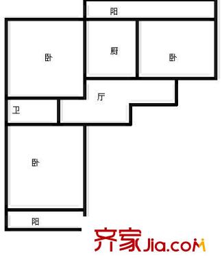 經(jīng)六路槐蔭段宿舍戶型圖經(jīng)六路單位宿舍（槐蔭） 3室 戶型圖 3室1廳1衛(wèi)1廚