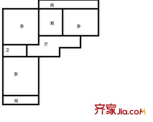 經(jīng)六路槐蔭段宿舍戶型圖經(jīng)六路單位宿舍（槐蔭） 3室 戶型圖 3室1廳1衛(wèi)1廚