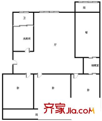 槐蔭區(qū)政府宿舍 3居室 戶型圖