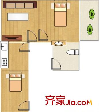 英雄山路南頭宿舍戶型圖英雄山路南頭單位宿舍 2室 戶型圖 2室1廳1衛(wèi)1廚