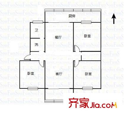 英雄山路南頭宿舍 3室 戶型圖
