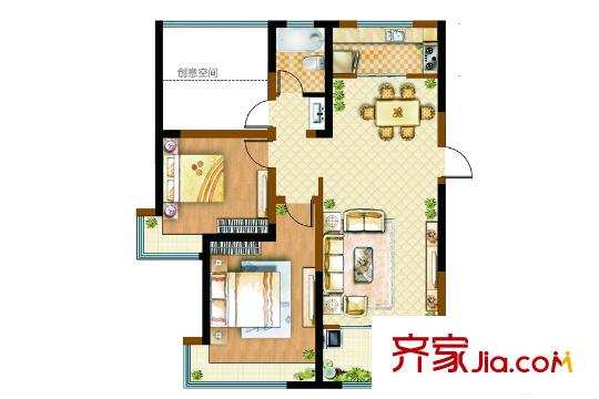 夢世界潤園1-3#、5-10#樓E戶型E戶型 2室2廳2衛(wèi)1廚