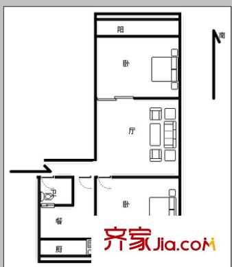 公交公司宿舍 2室 戶(hù)型圖