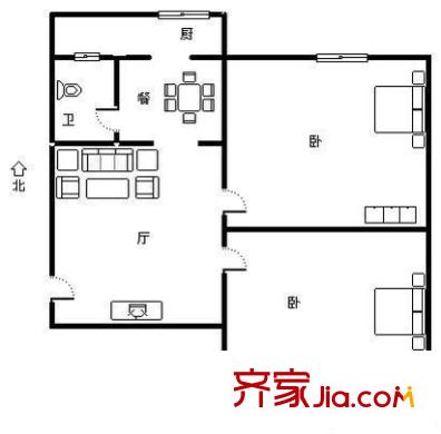 清河北路山化宿舍 2室 戶型圖