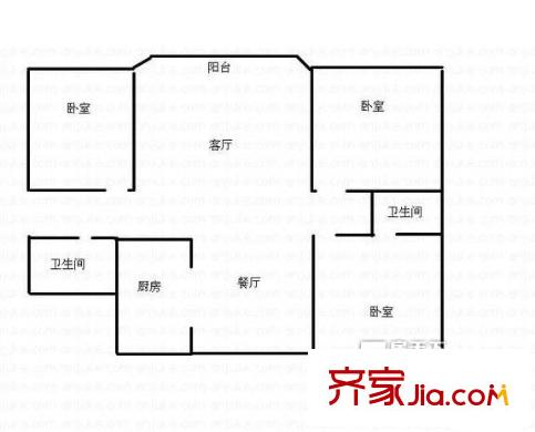 經七路單位宿舍戶型圖 戶型圖 3室2廳2衛(wèi)1廚