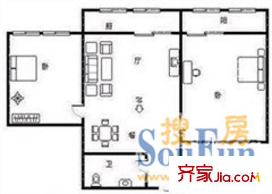 公交公司宿舍 2室 戶(hù)型圖