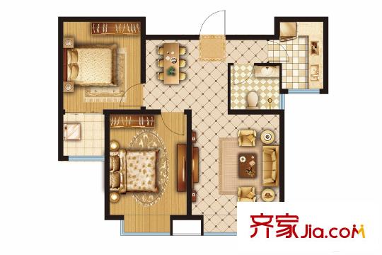 匡山琪鑫苑129號(hào)樓A戶(hù)型 2室2廳1衛(wèi)1廚