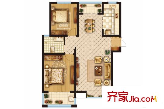 匡山琪鑫苑126、127號(hào)樓B戶(hù)型 2室2廳1衛(wèi)1廚