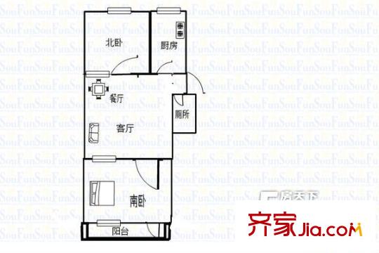 普照園小區(qū) 1居室 戶型圖