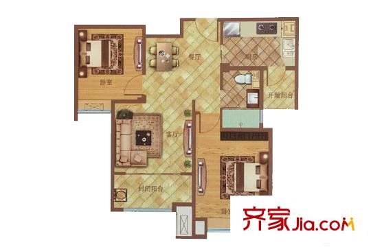 世茂?原山首府14#、15#樓戶型4 2室2廳1衛(wèi)1廚