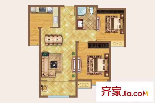 世茂?原山首府3#、4#樓D2戶型 2室2廳1衛(wèi)1廚