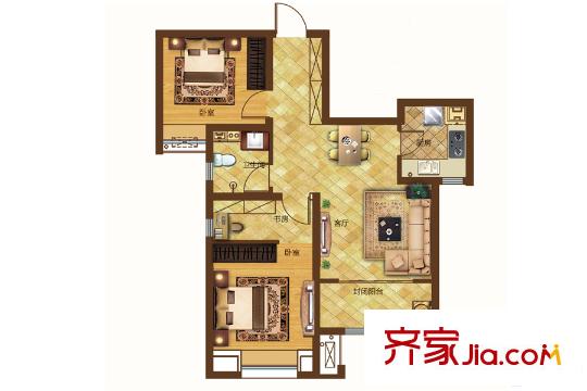 世茂?原山首府15#樓D1戶型 2室2廳1衛(wèi)1廚