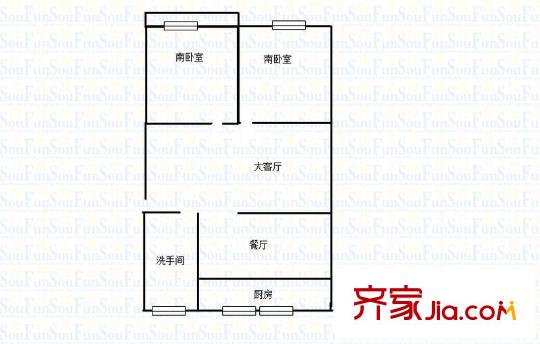 山大北路單位宿舍 2室 戶型圖