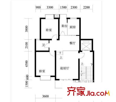 山大北路單位宿舍  2居室 戶型圖
