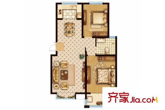 匡山琪鑫苑126、127號(hào)樓A戶(hù)型 2室2廳1衛(wèi)1廚