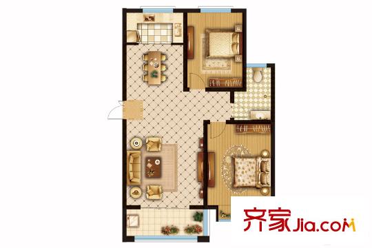 匡山琪鑫苑130號(hào)樓C戶型 2室2廳1衛(wèi)1廚