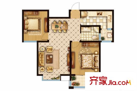 匡山琪鑫苑126、127號(hào)樓C戶(hù)型 2室2廳1衛(wèi)1廚