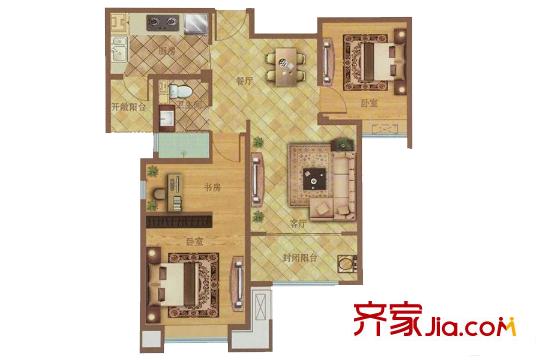 世茂?原山首府15#樓戶型3 2室2廳1衛(wèi)1廚