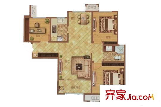 世茂?原山首府15#樓戶型1 3室2廳2衛(wèi)1廚