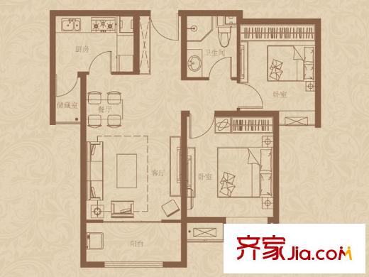 世茂?原山首府4#樓標準層D2戶型 2室2廳1衛(wèi)1廚