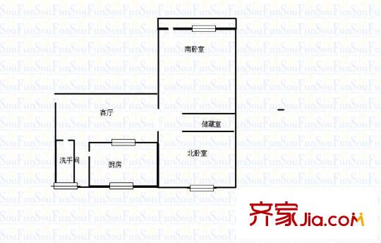 山大北路單位宿舍 2室 戶型圖