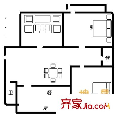 山大北路單位宿舍 3室 戶型圖