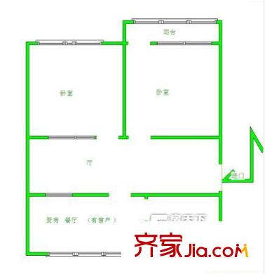 山大北路單位宿舍 2居室 戶型圖
