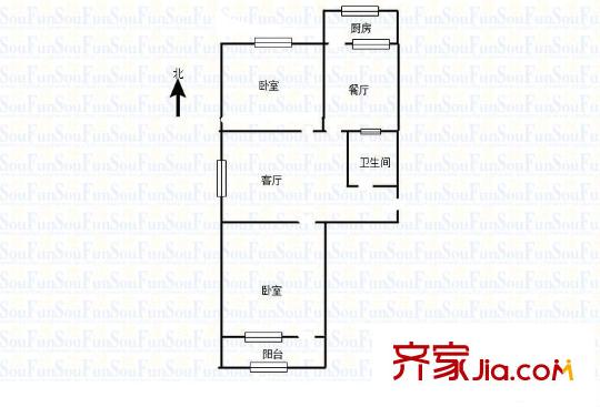 舜耕路單位宿舍 2室 戶型圖