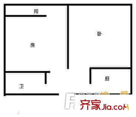 舜耕路單位宿舍 1居室 戶型圖