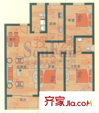 山景明珠花園戶型圖3號樓3C戶型 3室
