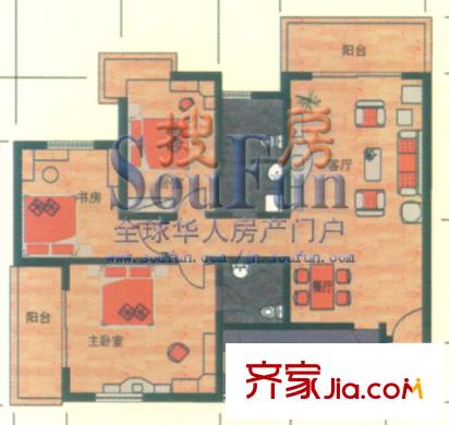 山景明珠花園戶型圖4、5號樓A1戶型 3室