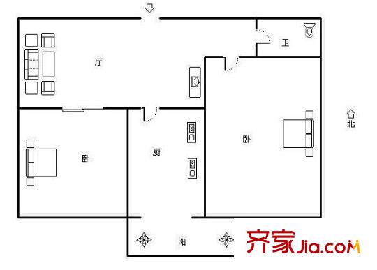 鐵路玉函小區(qū) 2室 戶型圖