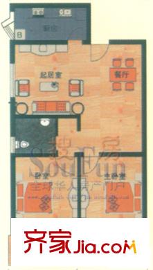 山景明珠花園戶型圖3號樓3B戶型 3室