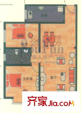 山景明珠花園戶型圖4、5號(hào)樓B2戶型 3室