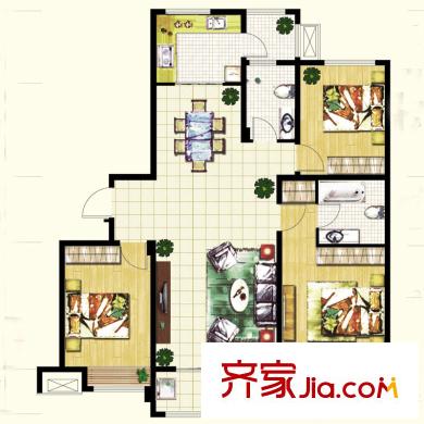 泉景天沅秀園戶型圖1號樓2單元01戶型 3居室 3室2廳2衛(wèi)