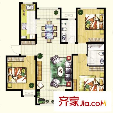 泉景天沅秀園戶型圖4號(hào)樓3單元01戶型 3居室 3室2廳2衛(wèi)