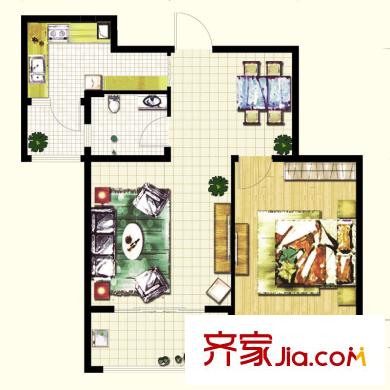 泉景天沅秀園戶型圖4號(hào)樓3單元02戶型 1居室 1室2廳1衛(wèi)