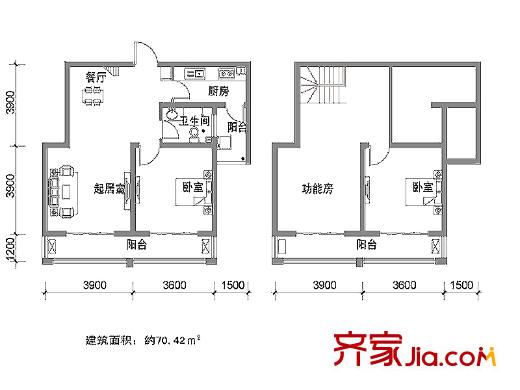 凱旋新城戶型圖9#復(fù)式B戶型 2室2廳1衛(wèi)