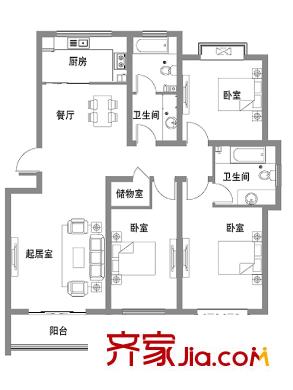 凱旋新城戶型圖8#12#三居A戶型 3室2廳2衛(wèi)
