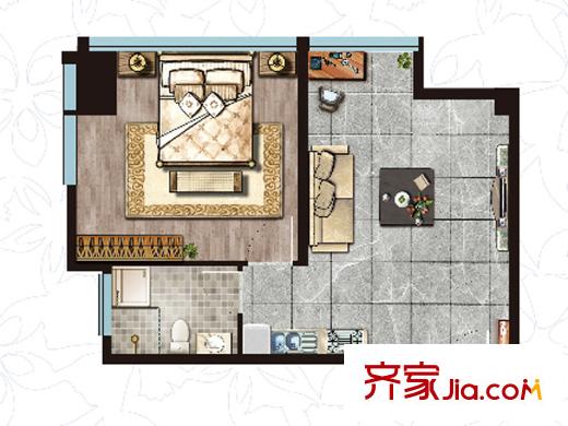 綠地國際花都戶型圖公寓3#、4#樓標準層02戶型 1室1廳1衛(wèi)1廚
