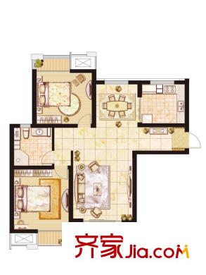綠地國際花都戶型圖4、7、8#標準層B1-1戶型 2室2廳1衛(wèi)1廚