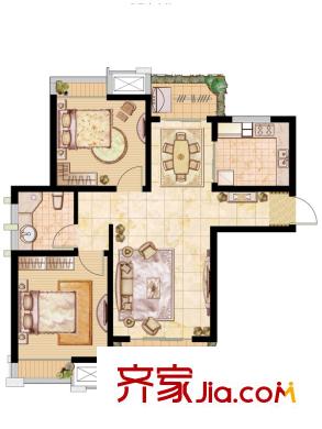 綠地國際花都戶型圖1、2、3、4#標準層C1-1戶型 2室2廳1衛(wèi)