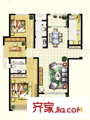 泉景天沅秀園戶型圖4號樓3單元03戶型 3居室 3室2廳2衛(wèi)