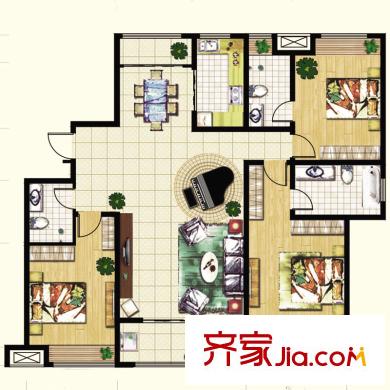 泉景天沅秀園戶型圖1號樓1單元01戶型 3居室 3室2廳3衛(wèi)