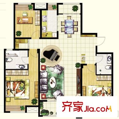 泉景天沅秀園戶型圖1號樓1單元02戶型 3居室 3室2廳2衛(wèi)