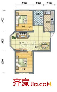 泉城花園戶型圖37#E戶型 2室2廳1衛(wèi)